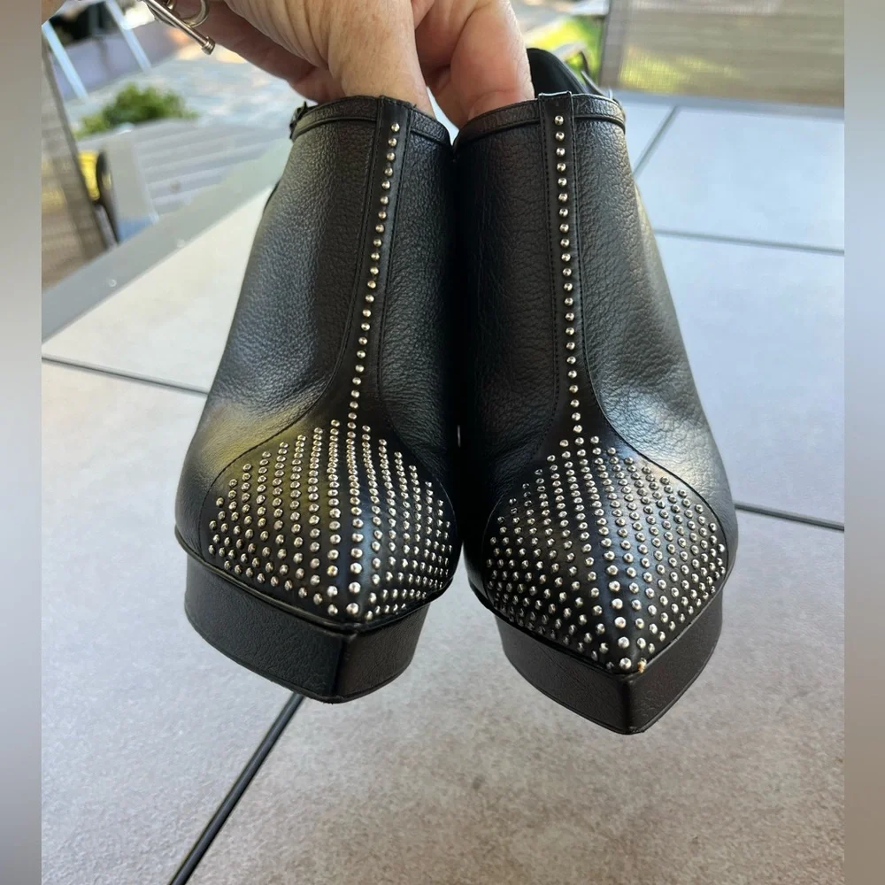 SAINT LAURANT PARIS/YSL LADIES BLACK SILVER STUD PLATFORM HEEL BOOTIES-9M - Picture 4 of 16